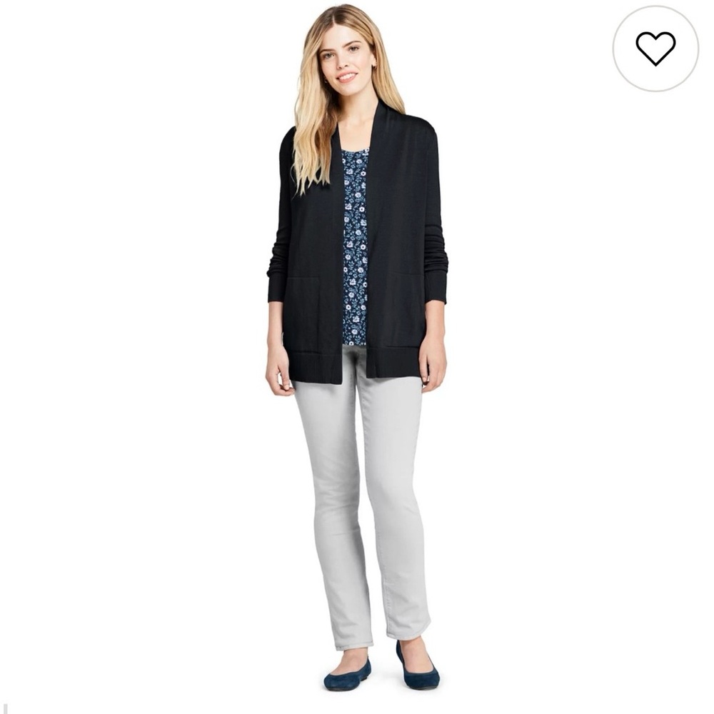 Lands' End‎ Black Long Sleeve Open Front Cardigan. Size large.